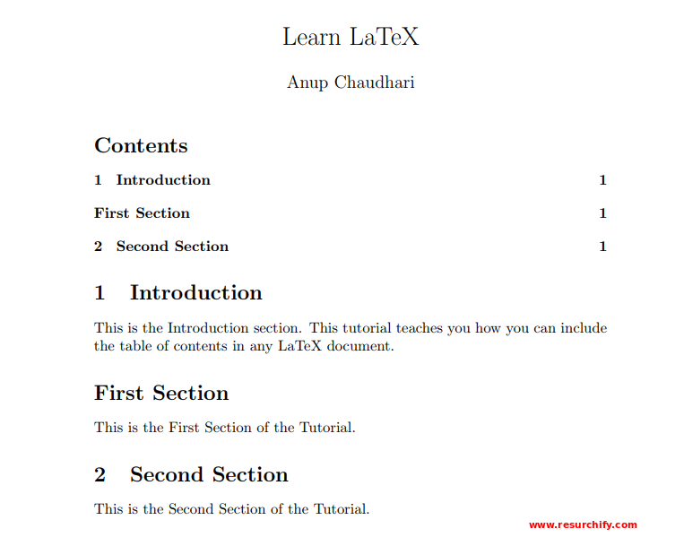 formatting - How to format Table of Contents? - TeX - LaTeX Stack Exchange